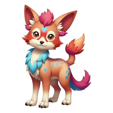 Vibrant Male multi-colored cute cool anime-styled Falvie-Fionbri-fantasy-creature-Fakémon-Pokémon, full body, with random markings sticker