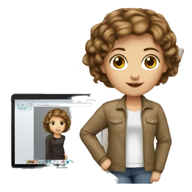 white Girl short brown hair with macbook sticker