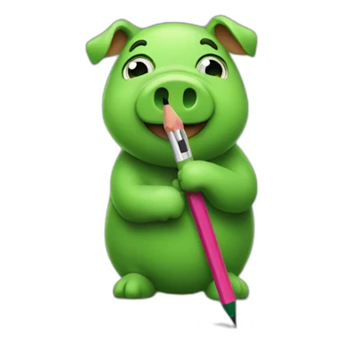 green piggy holding a pencil sticker