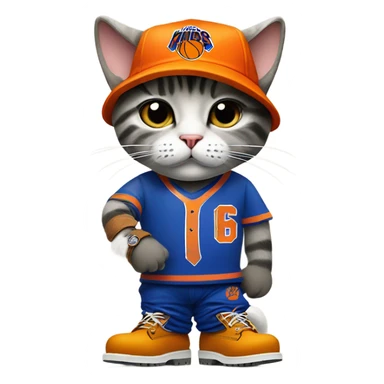 cat in timbs, New York knicks jersey and smoking  sticker