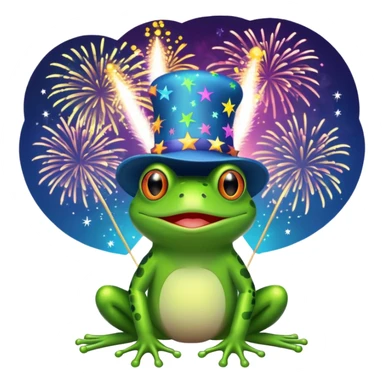 frog in a hat on the background of fireworks sticker