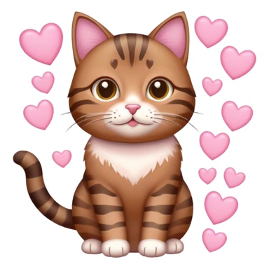 Brown tabby cat with multiple light pink hearts around it sticker