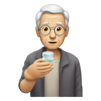 old man taking medicine sticker