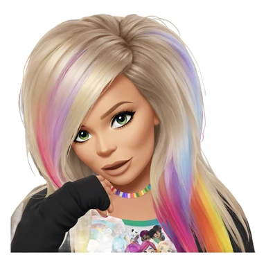 smiling girl with rainbow hair sticker