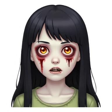 make a zombie girl with long black hair and straight bangs in the middle of the forehead  sticker