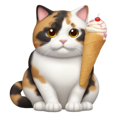 Realistic Fat calico cat with icecream sticker