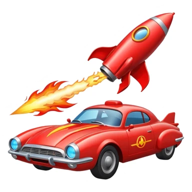 car with a rocket engine on the trunk with fire coming out of it sticker