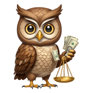 mascot owl holding money and scale with two  sticker