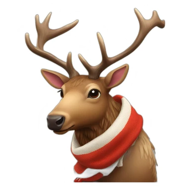 An elk wearing a scarf that is striped red and white sticker