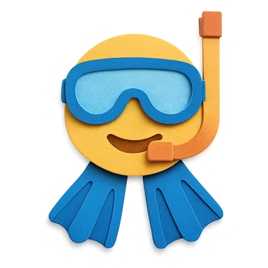 snorkel and flippers with layered paper effect on a white background in paper-craft style sticker