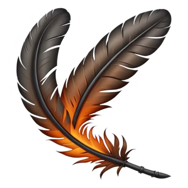 iOS emoji, dark fantasy feather, burned edges, ember glow, soft shadow, minimal sticker