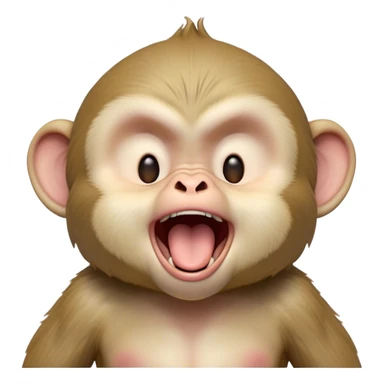 Cinematic Cute Yawning Macaque Portrait Emoji, Head tilted slightly with a dramatic, wide-open yawn, showcasing a gently textured face with half-closed, sleepy eyes and an open, relaxed mouth, Simplified yet irresistibly adorable features, highly detailed, glowing with a soft, cozy glow, high shine, relaxed yet expressive, stylized with a dash of whimsical charm, soft glowing outline, capturing the essence of a drowsy yet affectionate primate that appears ready to stretch out for a nap! sticker