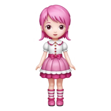 Isolated detaile illustration of the most modern raspberry torte doll figurine full body with pink hair sticker