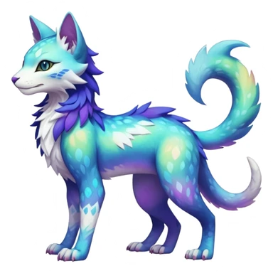 Kawaii colorful iridescent beautiful pretty elegant divine edgy fantasy feline-vernid-sergal-Fakémon-Pokémon-fursona-animal-creature with accessories, full body, with intricate detailed markings sticker