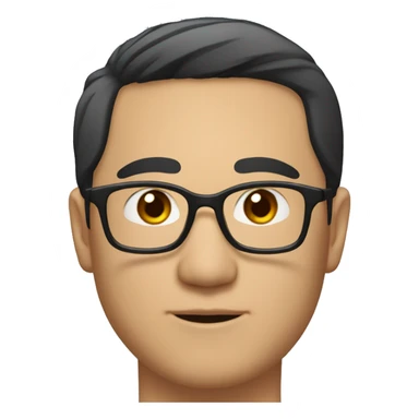 A head and shoulders shot of a 37 year old Asian man, with short black hair,  wearing glasses with brown eyes wearing a t-shirt. sticker