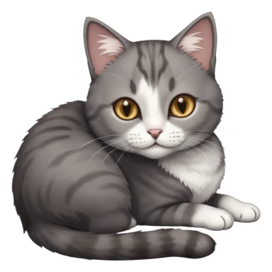 full body tiny short hair dark grey and white cat with hazel eyes lying down sticker