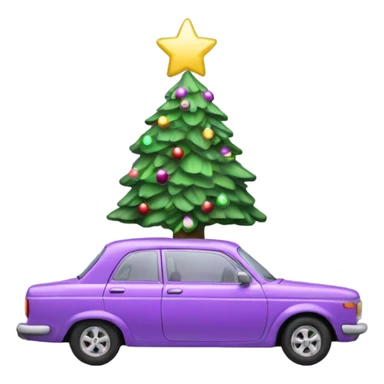 Christmas light purple car with Christmas tree sticker