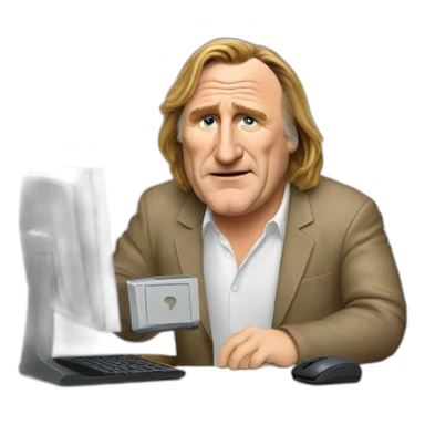 Gérard Depardieu using a computer sticker