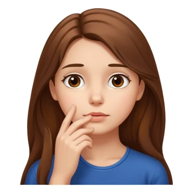 a thoughtful girl looks up and holds her hand under her chin sticker