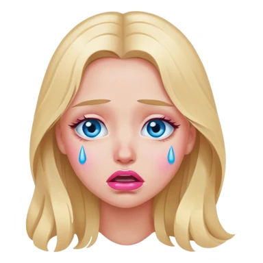 A beautiful blonde girl with long hair, blue eyes, pink lips is crying sticker