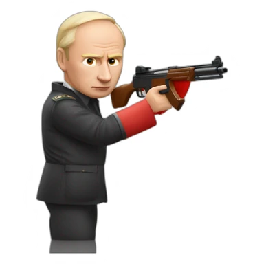 Vladimir Poutine shooting nobody with tomato sauce sticker