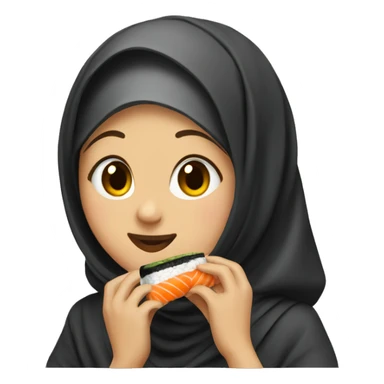 Girl with hijab eating sushi sticker
