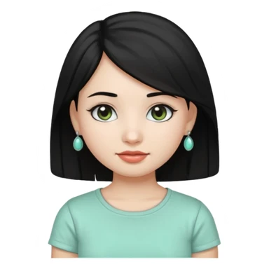 A girl emoji wearing silver jhumka and light mint green colour tshirt with dark black hair sticker
