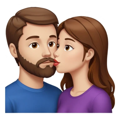 White man with brown hair and beard kissing lips with a white girl with brown hair sticker