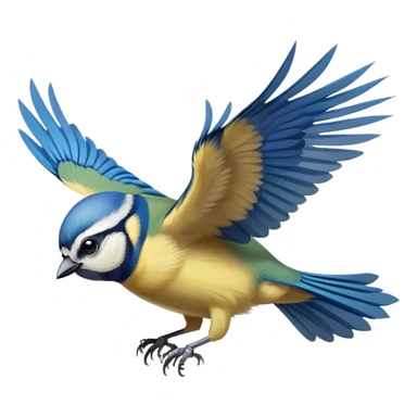 Eurasian blue tit bird flying with wings spread sticker