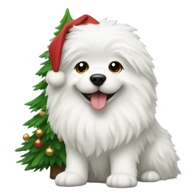  white fluffy dog and Christmas tree sticker