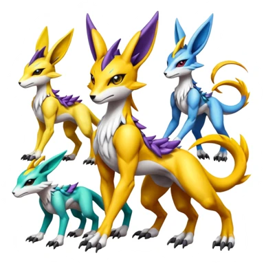 Colorful Meloetta-Bolthund-Renamon-Wargreymon-Sergal-Pokémon-Digimon-Fakémon-fusion-hybrid-creature sticker