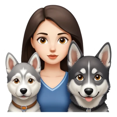 A brunette girl accompanied by her white and gray husky and her German shepherd  sticker