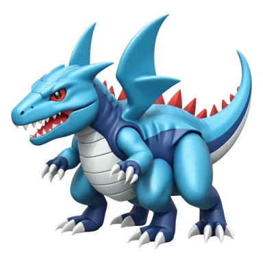 Futuristic soft smooth glossy metallic white and cyan Tyrunt-Aggron-Feraligatr-Garchomp-fusion sticker