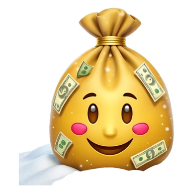3D emoji style, money bag with dollar bills, New Year theme, snow particles, festive lighting, rich vibe, high detail, transparent background

 sticker