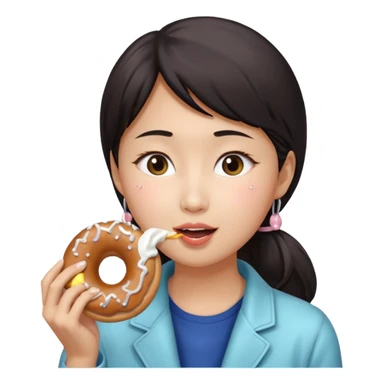 asian woman eating donut sticker
