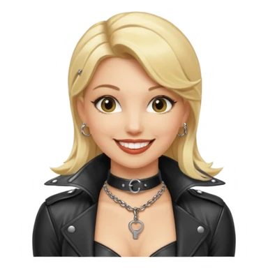 Dominatrix with blonde hair, leather outfit, and key necklace sticker