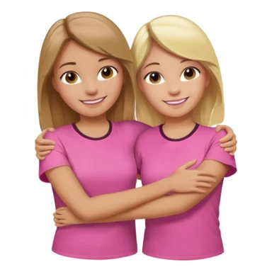 Two Girls with their arms around each other at summer camp one blonde one brown hair wearing pink shirt smiling  sticker