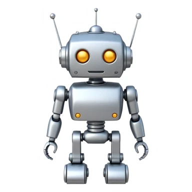 toy robot, simple and cute, metallic body, small antenna sticker
