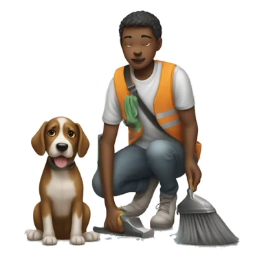 boy cleaning dog shot sticker