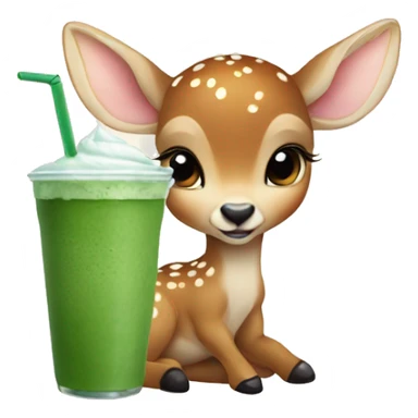 baby deer drinking iced matcha latte  sticker