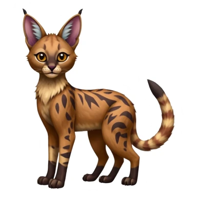 A Colorful  exotic tropical tribal cute happy realistic esoteric patterned fluffy furry dark caracal-Lykoi-bobcat-sphynx-genet-serval-Fakémon-fursona-hybrid-fusion-animal-creature, full body, 4-legged sticker