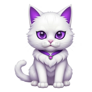 white cat full body sitting with a mask and purple eyes sticker