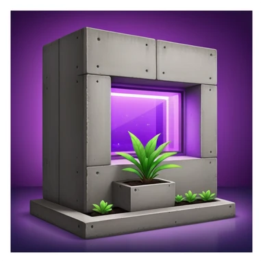 Rectangular concrete structure at night with one bright purple window from plant grow lights sticker
