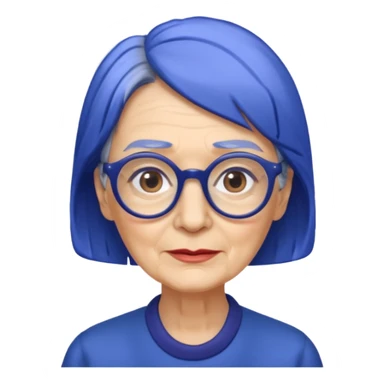 old lady with cobalt hair, wearing glasses, long face, side part 7/3  sticker