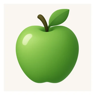 Create a 3D style image of a green apple shape, similar in style to the referenced image but with the form of an apple and green color, without any characters or additional elements. sticker