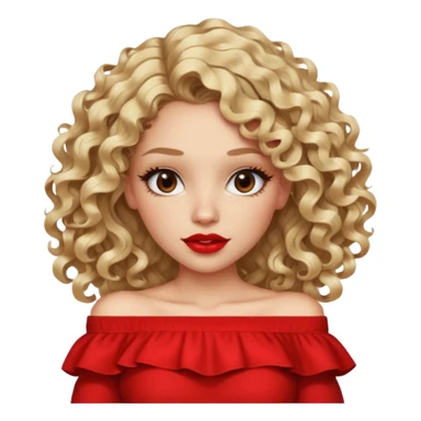 exaggerated features of woman with curly long blond hair, brown eyes, wearing an off-shoulder top,  sticker
