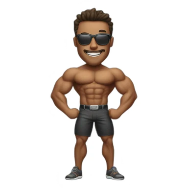 a man flexing muscle and smiling and sunglasses sticker