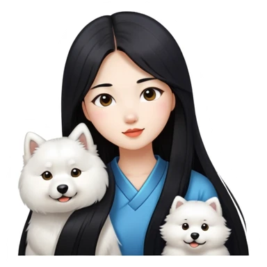 a Chinese girl with long black  straight hair and a samoyed sticker