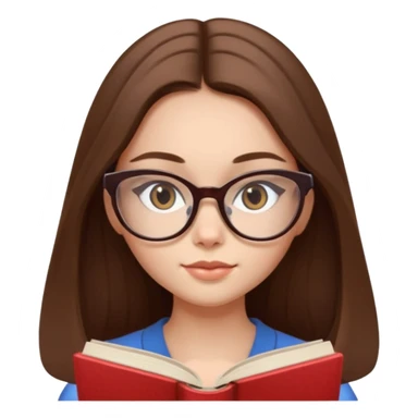 clean beautiful girl long brown hair, wear glasses cat eye, reading a book sticker