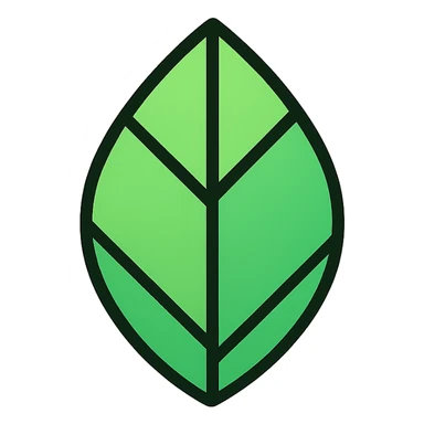 green leaf icon with subtle gradient, black outline, modern color icon style sticker